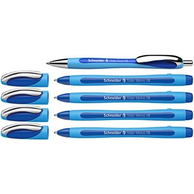 Schneider 150275 Slider Memo XB und Slider Rave XB Kugelschreiber (mit Etui, Schreibfarbe: blau) 4+1 Stück Schneider 150275 Slider Memo XB und Slider Rave XB Kugelschreiber (mit Etui, Schreibfarbe: blau) 4+1 Stück