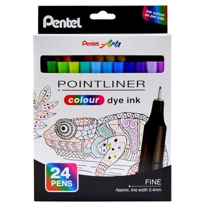 Pentel Pointliner colour S40 Fineliner dye ink, 0.4 mm, 24er Set farblich sortiert Pentel Pointliner colour S40 Fineliner dye ink, 0.4 mm, 24er Set farblich sortiert