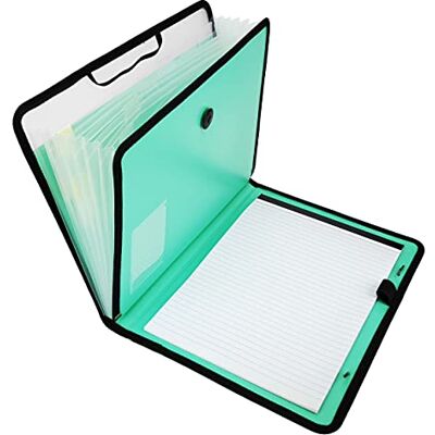 D.RECT Aktentasche Notizbuch im Set Fächermappe Ordnungsmappe Erweiterbar Tragbar Aktenordner Dokumentenmappen, runder Gummizug mit Verschlussknopf, 7 Fächer A4 Pfefferminz D.RECT Aktentasche Notizbuch im Set Fächermappe Ordnungsmappe Erweiterbar Tragbar Aktenordner Dokumentenmappen, runder Gummizug mit Verschlussknopf, 7 Fächer A4 Pfefferminz