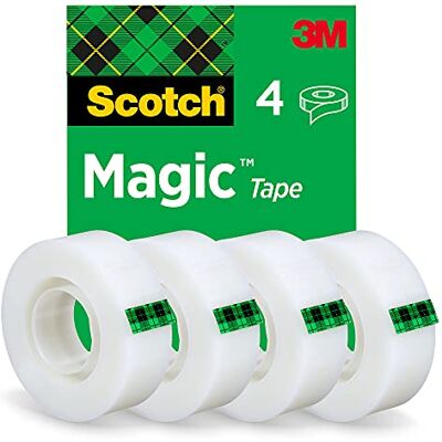 Scotch Magic Tape, 4 Rollen, 19 mm x 33 m Universalklebeband zum Reparieren, Beschriften und Verpacken; Matt, Unsichtbar und Beschreibbar Scotch Magic Tape, 4 Rollen, 19 mm x 33 m Universalklebeband zum Reparieren, Beschriften und Verpacken; Matt, Unsichtbar und Beschreibbar