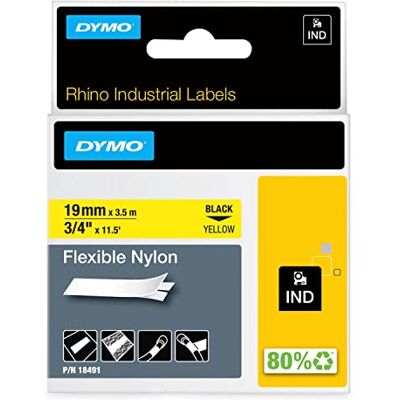 Dymo Rhino Industrie Nylonetiketten flexibel 19 mm x 3,5 m schwarz auf gelb selbstklebendes Schriftband für Rhino und LabelManager Beschriftungsgerät Dymo Rhino Industrie Nylonetiketten flexibel 19 mm x 3,5 m schwarz auf gelb selbstklebendes Schriftband für Rhino und LabelManager Beschriftungsgerät