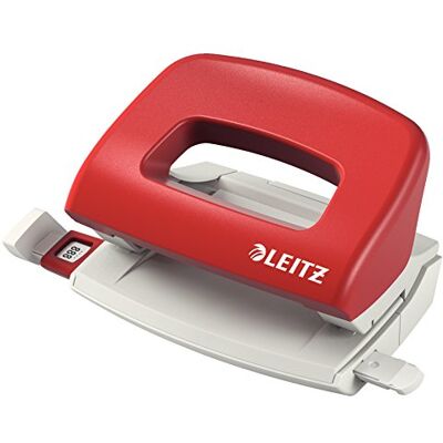 Leitz Mini Büro Locher aus Metall, kleiner Locher für 10 Blatt, Anschlagschiene mit Formatangaben, Ergonomisches Design, rot, 50580025 Leitz Mini Büro Locher aus Metall, kleiner Locher für 10 Blatt, Anschlagschiene mit Formatangaben, Ergonomisches Design, rot, 50580025