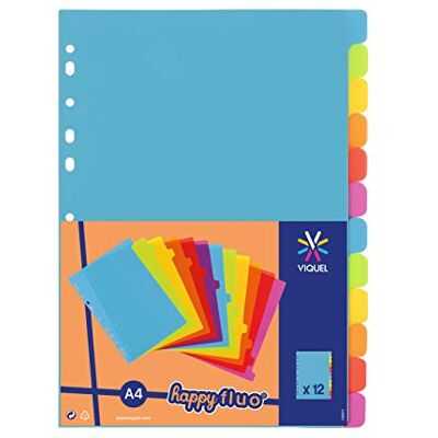 Viquel Register aus Kunststoff, A4, 21 x 29,7 cm, für A4-Ordner, Neonfarben, 12 Stück Viquel Register aus Kunststoff, A4, 21 x 29,7 cm, für A4-Ordner, Neonfarben, 12 Stück