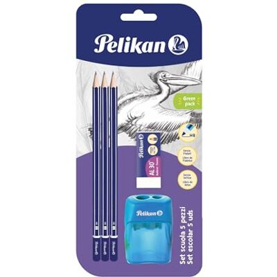 Pelikan Schul-Set, 3 Bleistifte Graphit 2B, 1 Radiergummi AS30, 1 Doppelanspitzer (Rosa oder Blau), phthalatfrei und latexfrei, hergestellt in Deutschland. Pelikan Schul-Set, 3 Bleistifte Graphit 2B, 1 Radiergummi AS30, 1 Doppelanspitzer (Rosa oder Blau), phthalatfrei und latexfrei, hergestellt in Deutschland.