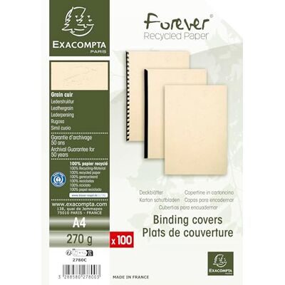 Exacompta 2780C 100er Pack Einbanddeckel DIN A4 für Bindesysteme Forever aus Recycling-Karton elfenbein. Geeignet zur Verwendung mit Serodo-Bindern, Kunststoffringen, Metallringen und mehr Exacompta 2780C 100er Pack Einbanddeckel DIN A4 für Bindesysteme Forever aus Recycling-Karton elfenbein. Geeignet zur Verwendung mit Serodo-Bindern, Kunststoffringen, Metallringen und mehr