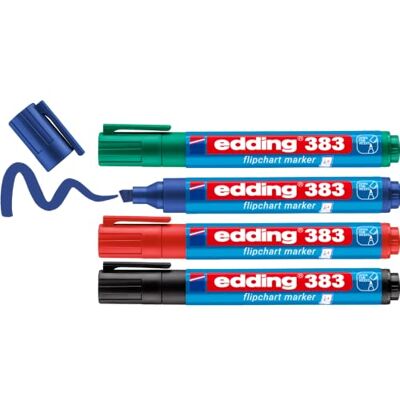 edding 383 Flipchart-Marker 4er-Set schwarz, rot, blau, grün Keilspitze 1-5 mm Stift zum Schreiben, Zeichnen und Markieren auf Flipcharts Tinte schlägt nicht durch Papier -trocknet nicht aus edding 383 Flipchart-Marker 4er-Set schwarz, rot, blau, grün Keilspitze 1-5 mm Stift zum Schreiben, Zeichnen und Markieren auf Flipcharts Tinte schlägt nicht durch Papier -trocknet nicht aus