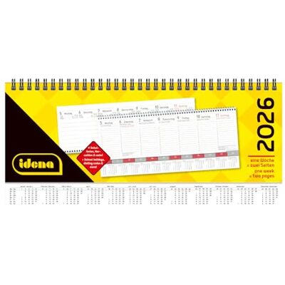 Idena 12057 Tischkalender 2026 quer im Format 29,8 x 10,5 cm, pro Woche 2 Seiten, Schreibtischkalender mit Registerschnitt und Spiralbindung Idena 12057 Tischkalender 2026 quer im Format 29,8 x 10,5 cm, pro Woche 2 Seiten, Schreibtischkalender mit Registerschnitt und Spiralbindung