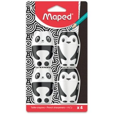 Maped Set mit 4 Bleistiftspitzern Shakky Pinguin und Panda – Bleistiftspitzer mit Reserve und 1 Loch für Standard-Bleistifte – einfach zu verwenden Maped Set mit 4 Bleistiftspitzern Shakky Pinguin und Panda – Bleistiftspitzer mit Reserve und 1 Loch für Standard-Bleistifte – einfach zu verwenden