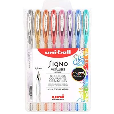 uni-ball Mitsubishi Pencil – 8 Gelschreiber Signo – Metallic-Farben – Spitze 0,8 mm – mittlere Schrift – Kreative Inliner für Karten und kreative Hobbys uni-ball Mitsubishi Pencil – 8 Gelschreiber Signo – Metallic-Farben – Spitze 0,8 mm – mittlere Schrift – Kreative Inliner für Karten und kreative Hobbys