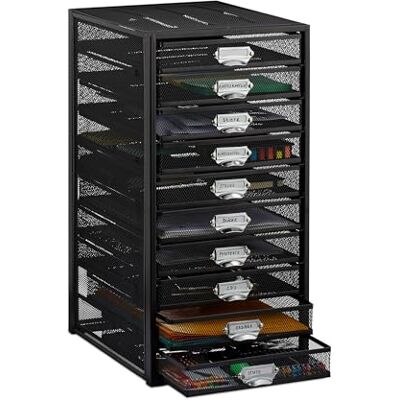 Relaxdays Schubladenbox, 10 Schubfächer, für Din A4 Dokumente, Ordnungssystem für Schreibtisch, Aktenablage, schwarz Relaxdays Schubladenbox, 10 Schubfächer, für Din A4 Dokumente, Ordnungssystem für Schreibtisch, Aktenablage, schwarz