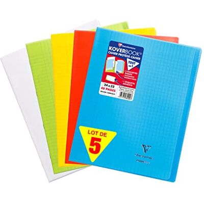 Clairefontaine 984450AMZC- Set mit 5 Heften Koverbook, 24 Blatt, DIN A4+, 24 x 32cm, 90g, französische Lineatur, 2 Klarsichthüllen, 1 Set, farbig sortiert Clairefontaine 984450AMZC- Set mit 5 Heften Koverbook, 24 Blatt, DIN A4+, 24 x 32cm, 90g, französische Lineatur, 2 Klarsichthüllen, 1 Set, farbig sortiert