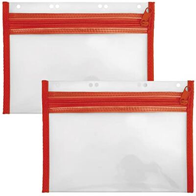 VELOFLEX A435002 Dokumentenhülle mit Reißverschluss, 2 Stück, DIN A5, abheftbar, rot, VELOBAG XXS, Reißverschlusstasche VELOFLEX A435002 Dokumentenhülle mit Reißverschluss, 2 Stück, DIN A5, abheftbar, rot, VELOBAG XXS, Reißverschlusstasche