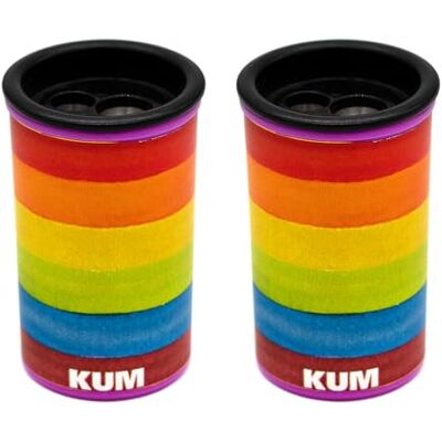 KUM AZ3790016 Anspitzer mit Behälter, Rainbow, 2 Spitzer für dicke und dünne Stifte, 8 und 11 mm KUM AZ3790016 Anspitzer mit Behälter, Rainbow, 2 Spitzer für dicke und dünne Stifte, 8 und 11 mm