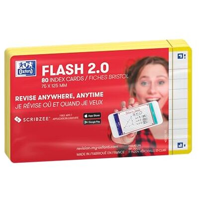Oxford FLASH 2.0 Karteikarten A7, Lernkarten, 75x125mm, liniert, gelb, 80 Blatt Oxford FLASH 2.0 Karteikarten A7, Lernkarten, 75x125mm, liniert, gelb, 80 Blatt