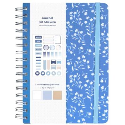 Idena 11366 Notizbuch A5 mit 66 Stickern, Blau, Journal mit 78 Seiten, 120 g/m², 3 verschiedene Papiersorten, gepunktet, mit Innentasche und Gummiband, FSC-Mix Idena 11366 Notizbuch A5 mit 66 Stickern, Blau, Journal mit 78 Seiten, 120 g/m², 3 verschiedene Papiersorten, gepunktet, mit Innentasche und Gummiband, FSC-Mix