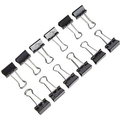 WEDO 6421419 Foldback Klammern, lackiertes Metall abnehmbare Bügel, starke Feder, 19 mm, 12 Stück, schwarz/silber WEDO 6421419 Foldback Klammern, lackiertes Metall abnehmbare Bügel, starke Feder, 19 mm, 12 Stück, schwarz/silber