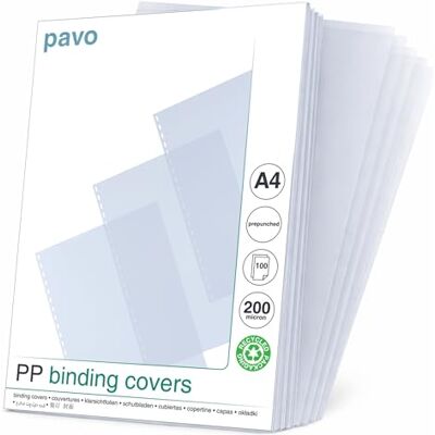 Pavo Vorgestanzt Einbanddeckel-Klarsichtfolie A4, PP-Folie, 0.20 mm, 100-er Pack, transparent Pavo Vorgestanzt Einbanddeckel-Klarsichtfolie A4, PP-Folie, 0.20 mm, 100-er Pack, transparent