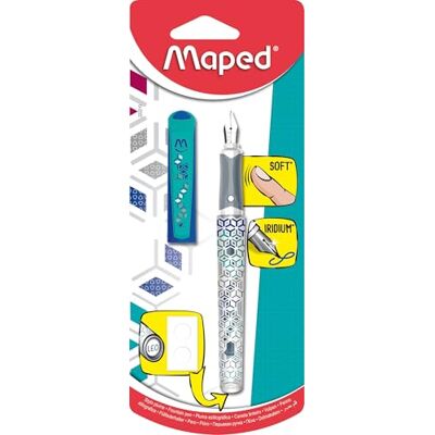 Maped Füllfederhalter mit Patronentinte – blauer Füllfederhalter mit nachfüllbarer Tinte – ergonomisches Design und schöne Schrift – Farbe: Blau Maped Füllfederhalter mit Patronentinte – blauer Füllfederhalter mit nachfüllbarer Tinte – ergonomisches Design und schöne Schrift – Farbe: Blau
