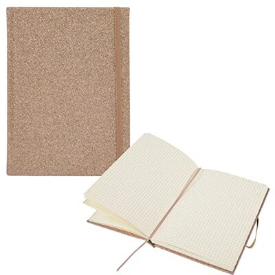 Idena 12256 Notizbuch Glitter, champagner, 14 x 20 cm, kariert, 100 g/m², 160 Blatt, mit Froschtasche, Leseband und Gummibandverschluss, 1 Stück Idena 12256 Notizbuch Glitter, champagner, 14 x 20 cm, kariert, 100 g/m², 160 Blatt, mit Froschtasche, Leseband und Gummibandverschluss, 1 Stück