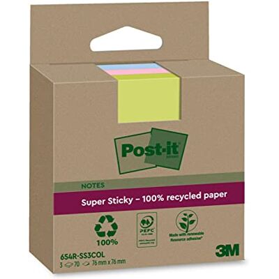 Post-it Super Sticky Recycling-Notes, 3 Blöcke (210 Blatt), 76 mm x 76 mm Selbstklebende Haftnotizen mit Stärkerer Haftung, Klebezettel für Bürobedarf, Erinnerungen & To-Do-Listen; Repositionierbar Post-it Super Sticky Recycling-Notes, 3 Blöcke (210 Blatt), 76 mm x 76 mm Selbstklebende Haftnotizen mit Stärkerer Haftung, Klebezettel für Bürobedarf, Erinnerungen & To-Do-Listen; Repositionierbar