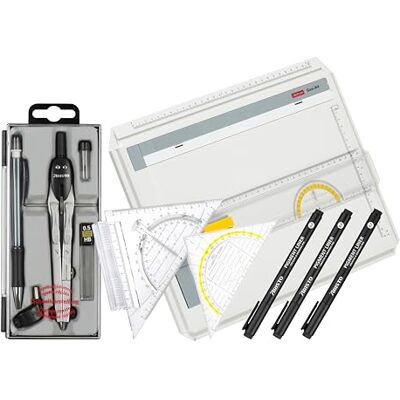 Aristo VD87120 Zeichenplatten Set 2 Zeichenplatte A4, Geodreieck uvm. inkl. AR70442 Geo Board A4, AR7090 Schnellzeichendreieck, Zirkel-Set 5-teilig, College Pigmentliner 3er-Set, Geodreieck 16 cm Aristo VD87120 Zeichenplatten Set 2 Zeichenplatte A4, Geodreieck uvm. inkl. AR70442 Geo Board A4, AR7090 Schnellzeichendreieck, Zirkel-Set 5-teilig, College Pigmentliner 3er-Set, Geodreieck 16 cm