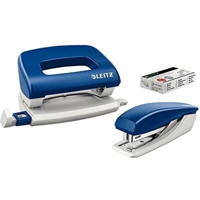Leitz Mini Heftgerät und Locher-Set, Für 10 Blatt, Ergonomische Form, Blau, NeXXt-Serie, 55076035 Leitz Mini Heftgerät und Locher-Set, Für 10 Blatt, Ergonomische Form, Blau, NeXXt-Serie, 55076035