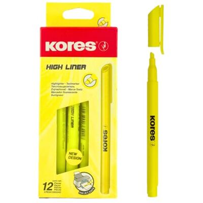 Kores High Liner: Dünne gelbe strahlende Textmarker Stifte, mit Keilspitze und wasserbasierter Tinte, Schul- und Bürobedarf, 12 Stück Packung Kores High Liner: Dünne gelbe strahlende Textmarker Stifte, mit Keilspitze und wasserbasierter Tinte, Schul- und Bürobedarf, 12 Stück Packung