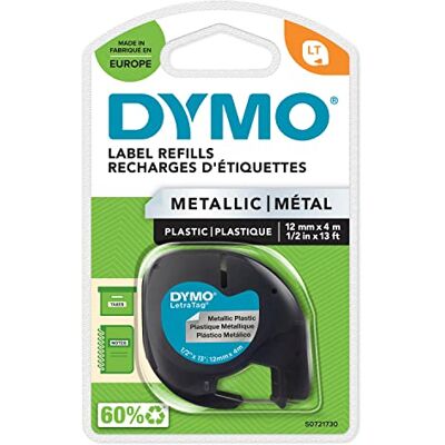 Dymo Original LetraTag Metallic Etikettenband schwarz auf Metallic-Silber 12 mm x 4 m selbstklebendes Etiketten für LetraTag-Beschriftungsgerät Dymo Original LetraTag Metallic Etikettenband schwarz auf Metallic-Silber 12 mm x 4 m selbstklebendes Etiketten für LetraTag-Beschriftungsgerät