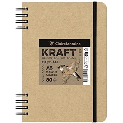 Clairefontaine 975940C Skizzenbuch Kraft Natur mit Doppelspirale, 80 Blatt 115g, DIN A5 14,8x21cm, ideal für Multitechniken, 1 Skizzenbuch Clairefontaine 975940C Skizzenbuch Kraft Natur mit Doppelspirale, 80 Blatt 115g, DIN A5 14,8x21cm, ideal für Multitechniken, 1 Skizzenbuch