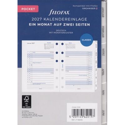Filofax Kalendereinlage Pocket 1 Monat auf 2 Seiten tabbed deutsch 2027 Filofax Kalendereinlage Pocket 1 Monat auf 2 Seiten tabbed deutsch 2027
