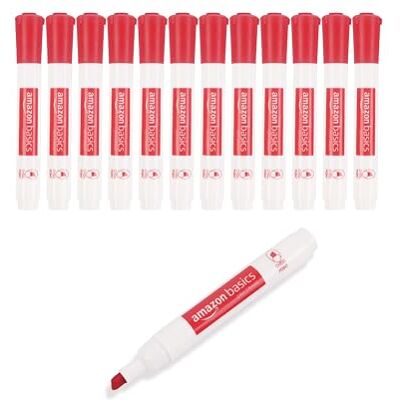Amazon Basics Dry Erase Markers For Whiteboards, Chisel Tip, Low-Odor, Red, Pack of 12 Amazon Basics Dry Erase Markers For Whiteboards, Chisel Tip, Low-Odor, Red, Pack of 12