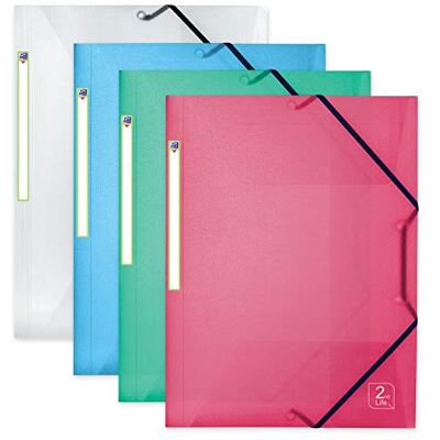 Oxford Eckspannermappe 2nd Life, A4, transparentes PP Cover, 4 Farben, 4 Stück Oxford Eckspannermappe 2nd Life, A4, transparentes PP Cover, 4 Farben, 4 Stück