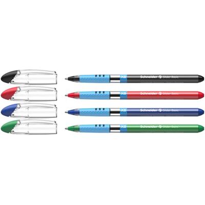 Schneider 151294 Slider Basic Kugelschreiber (Kappenmodell mit Soft-Grip-Zone, Strichstärke XB) 4er Etui, sortiert Schneider 151294 Slider Basic Kugelschreiber (Kappenmodell mit Soft-Grip-Zone, Strichstärke XB) 4er Etui, sortiert