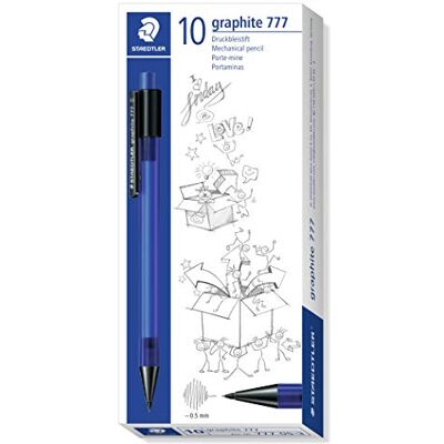 Staedtler 777 05-3 Druckbleistift graphite gefüllt mit B-Minen, Minendurchmesser 0,5 mm, Schaftfarbe: blau, 10 Stück im Kartonetui Staedtler 777 05-3 Druckbleistift graphite gefüllt mit B-Minen, Minendurchmesser 0,5 mm, Schaftfarbe: blau, 10 Stück im Kartonetui