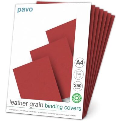 Pavo Einbanddeckel-Lederoptik DIN A4, 250 g/m², 100-er Pack, Rot Pavo Einbanddeckel-Lederoptik DIN A4, 250 g/m², 100-er Pack, Rot