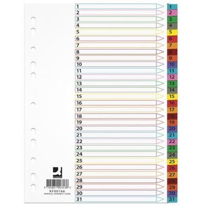 Q-Connect A4 Ordner-Trennblätter/ 30-teilig/Karton/Mylar-Folie/ A4 Ordnerregister/Für Zuhause, Schule, Büro/Gemischte Farben Q-Connect A4 Ordner-Trennblätter/ 30-teilig/Karton/Mylar-Folie/ A4 Ordnerregister/Für Zuhause, Schule, Büro/Gemischte Farben