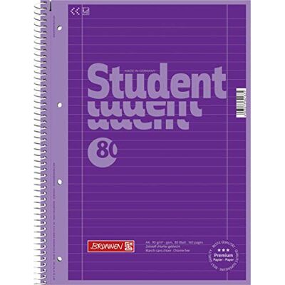 BRUNNEN 1067927160 Notizblock/Collegeblock Student Colour Code (A4 liniert, Lineatur 27, 90 g/m², 80 Blatt) violett BRUNNEN 1067927160 Notizblock/Collegeblock Student Colour Code (A4 liniert, Lineatur 27, 90 g/m², 80 Blatt) violett