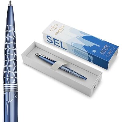 Parker Jotter Kugelschreiber Special Edition Seoul-Blau mit Chrome-Zierteilen Mittlere Spitze Blaue Tinte Geschenkbox Parker Jotter Kugelschreiber Special Edition Seoul-Blau mit Chrome-Zierteilen Mittlere Spitze Blaue Tinte Geschenkbox
