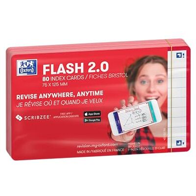 Oxford FLASH 2.0 Karteikarten A7, Lernkarten, 75x125mm, liniert, rot, 80 Blatt Oxford FLASH 2.0 Karteikarten A7, Lernkarten, 75x125mm, liniert, rot, 80 Blatt