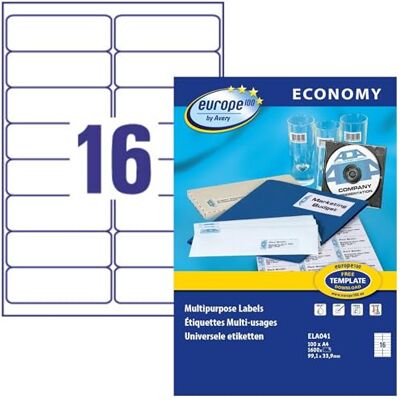 europe 100 Mehrzweck-Etiketten, selbstklebend, 99,1 x 33,9 mm, für Laser, Tintenstrahldrucker und Kopierer, 1600 Stück europe 100 Mehrzweck-Etiketten, selbstklebend, 99,1 x 33,9 mm, für Laser, Tintenstrahldrucker und Kopierer, 1600 Stück