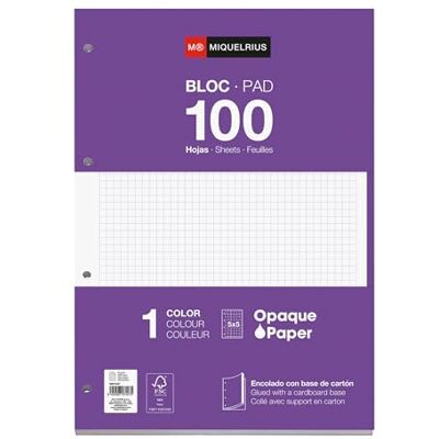 Miquelrius Nachfüllblock mit karierten A4-Blättern, Geheftete und gelochte Einlagen für 4-Ring-Ordner, Ersatzblätter 100 A4-Blätter mit 5x5 mm Karos, Tintenfestes Papier, Violett Miquelrius Nachfüllblock mit karierten A4-Blättern, Geheftete und gelochte Einlagen für 4-Ring-Ordner, Ersatzblätter 100 A4-Blätter mit 5x5 mm Karos, Tintenfestes Papier, Violett
