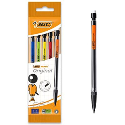 BIC Druckbleistift Matic, 0.7 mm, HB, sortierte Clipfarben, inklusive 3 Minen, Beutel à 5 Stück, schwarz BIC Druckbleistift Matic, 0.7 mm, HB, sortierte Clipfarben, inklusive 3 Minen, Beutel à 5 Stück, schwarz