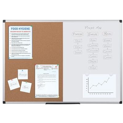 Bi-Office Maya Kombitafel, Halb Magnetisches Whiteboard, Halb Kork-Pinnwand, Aluminiumrahmen, 90 x 60 cm, weiß und braun Bi-Office Maya Kombitafel, Halb Magnetisches Whiteboard, Halb Kork-Pinnwand, Aluminiumrahmen, 90 x 60 cm, weiß und braun