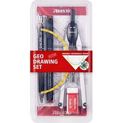 Aristo AR80090 Geo Zeichen-Set 6-teilig (Zirkel, Druckbleistift inkl. Ersatzminen 0,5mm, Pigmentliner 0,5mm schwarz, Radiergummi, Ersatz-Zirkelminen) silber-schwarz Aristo AR80090 Geo Zeichen-Set 6-teilig (Zirkel, Druckbleistift inkl. Ersatzminen 0,5mm, Pigmentliner 0,5mm schwarz, Radiergummi, Ersatz-Zirkelminen) silber-schwarz