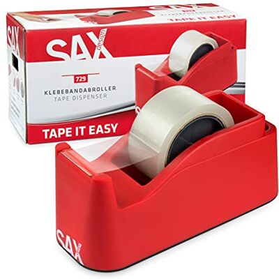 Sax Tape it Easy XXL Einhand Klebeband Abroller extra Schwer für 1x 50mm Band oder 2x 25mm Band, Paketbandabroller mit Stiftehalter Funktion, rutschfest, inkl. doppelseitige Klinge, Rot Sax Tape it Easy XXL Einhand Klebeband Abroller extra Schwer für 1x 50mm Band oder 2x 25mm Band, Paketbandabroller mit Stiftehalter Funktion, rutschfest, inkl. doppelseitige Klinge, Rot