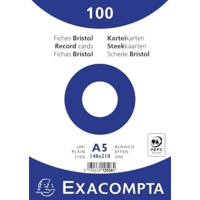 Exacompta 100 Karteikarten blanko Ungelocht in Folie 148x210 mm Weiß Exacompta 100 Karteikarten blanko Ungelocht in Folie 148x210 mm Weiß
