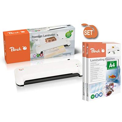 Peach Laminiergerät A4 inkl. 210 gratis Laminierfolien doppelt so schnell startklar als andere laminiert mehr als 1,5 Seiten A4 pro Minute geeignet für alle handelsüblichen Folien PL750 Peach Laminiergerät A4 inkl. 210 gratis Laminierfolien doppelt so schnell startklar als andere laminiert mehr als 1,5 Seiten A4 pro Minute geeignet für alle handelsüblichen Folien PL750