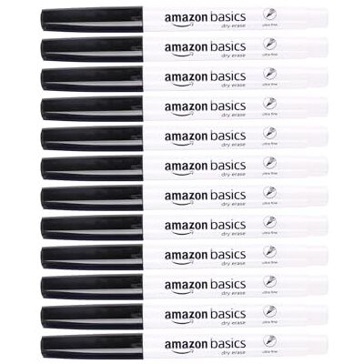 Amazon Basics Low Odor Ultra Fine Tip Dry Erase White Board Markers, Black, 12-Pack Amazon Basics Low Odor Ultra Fine Tip Dry Erase White Board Markers, Black, 12-Pack