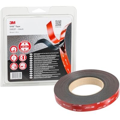 VHB 3M 5952F Montage Klebeband doppelseitig starke und dauerhafte Verbindung von Metallen, pulverbeschichteten Lacken, Glas, versiegeltem Holz, ABS 19mm x 8m, Schwarz, Dicke: 1.6mm (1-er Pack) VHB 3M 5952F Montage Klebeband doppelseitig starke und dauerhafte Verbindung von Metallen, pulverbeschichteten Lacken, Glas, versiegeltem Holz, ABS 19mm x 8m, Schwarz, Dicke: 1.6mm (1-er Pack)