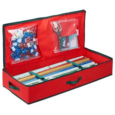 Relaxdays Geschenkpapier Aufbewahrungsbox, 2 Innentaschen, rot/schwarz Relaxdays Geschenkpapier Aufbewahrungsbox, 2 Innentaschen, rot/schwarz